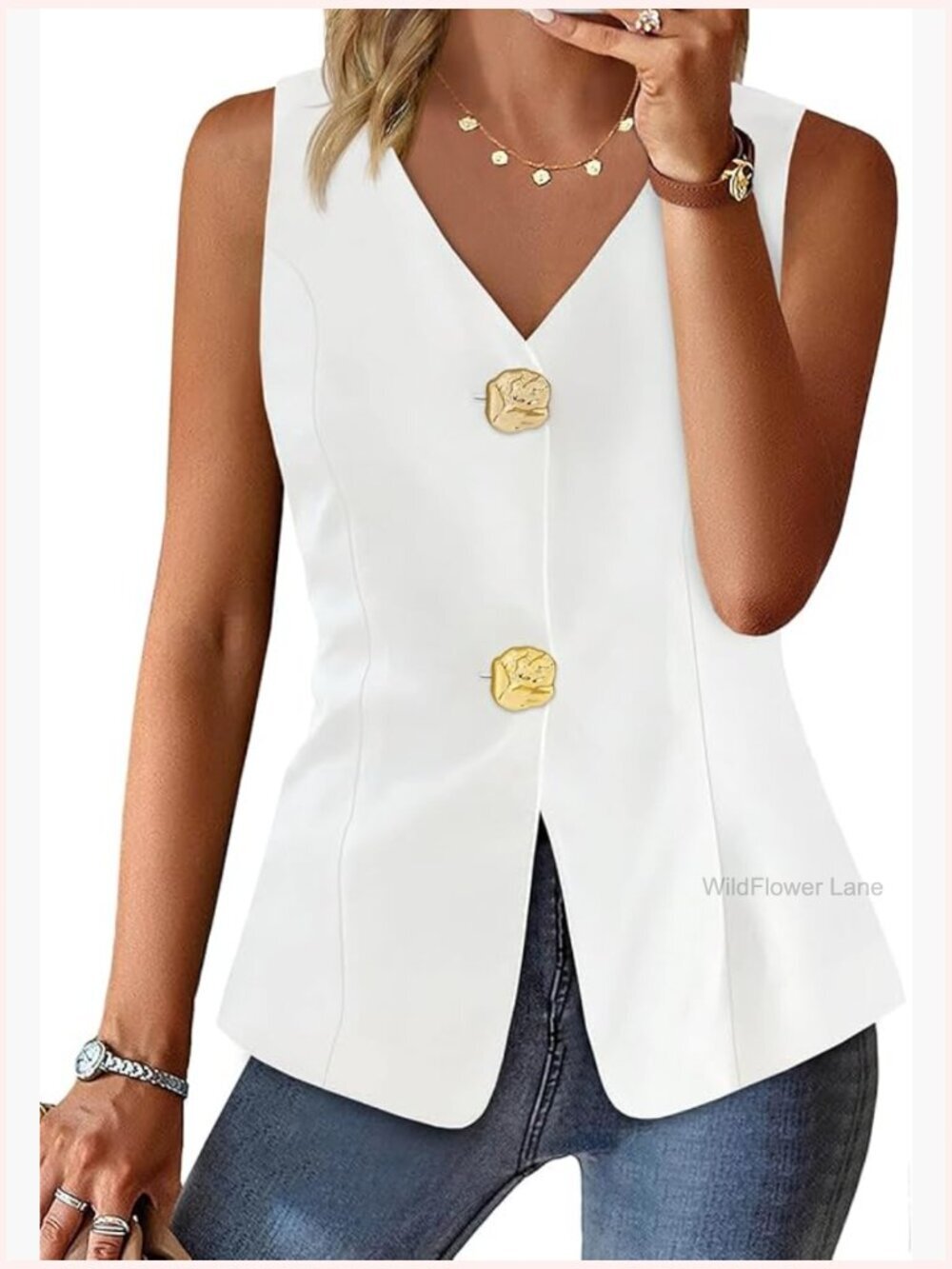 V-Neck Button Up Sleeveless Blazer Vest Business Waistcoat